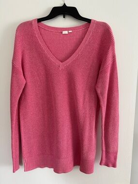 GAP Rose Pink V-Neck Ribbed Knit Sweater